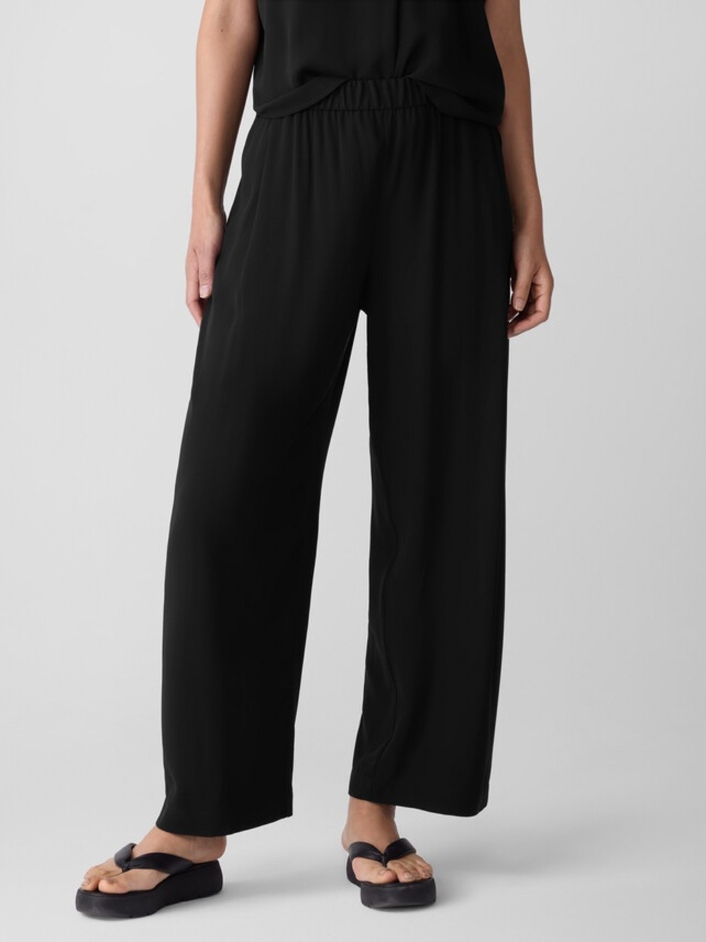 Eileen Fisher Silk Georgette Crepe Pleated Straight Pant size M